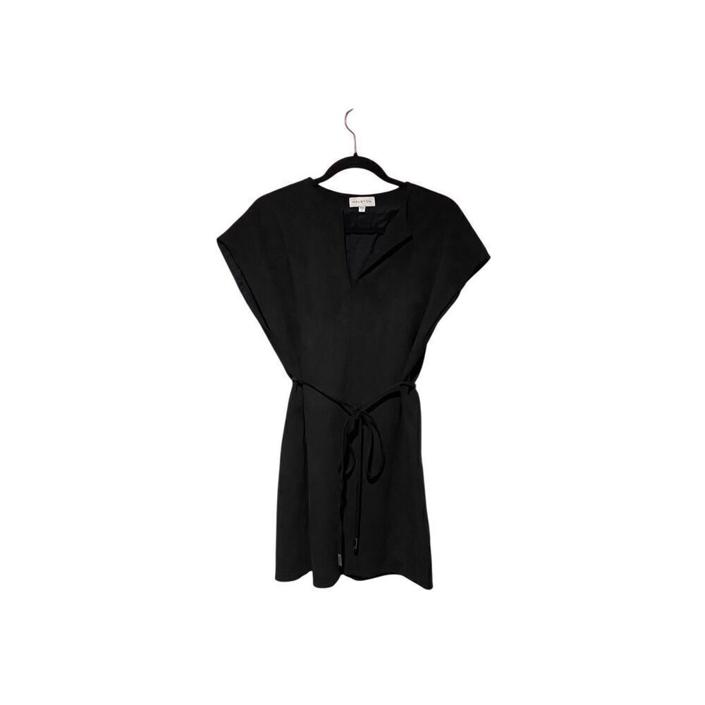 Halston women’s black front tie, cap sleeve dress size small 
